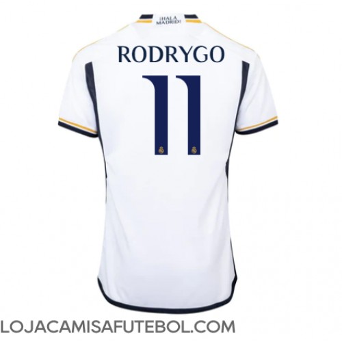 Camisa de Futebol Real Madrid Rodrygo Goes #11 Equipamento Principal 2023-24 Manga Curta